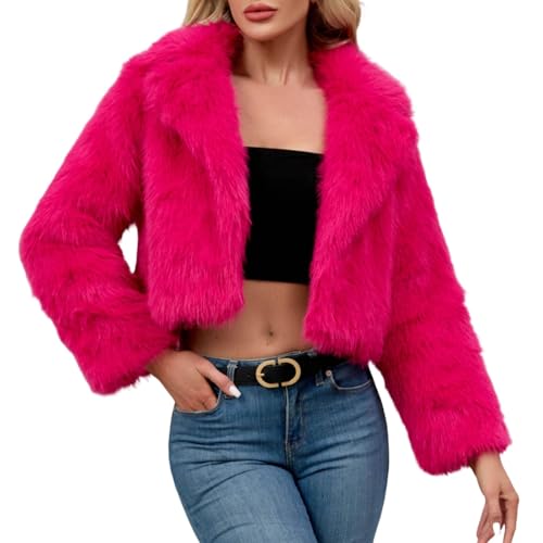 Damen Pelzjacke, Pelzjacke Damen: Felljacke Kunstfell Jacke Faux Fur Jacket Kunstfelljacke Flauschige Furry Kostüm Winter Fellmantel Kurz Winterjacke Fell Dicker Pelzmantel Flauschige Fellimitat