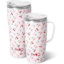 Swig Life Cherry Pie XL Set, 32oz Triple Insulated Tumbler with Lid + 22oz Travel Mug with Handle and Lid, Stainless Steel, Dishwasher Safe, Cup Holder Friendly Coffee Mugs