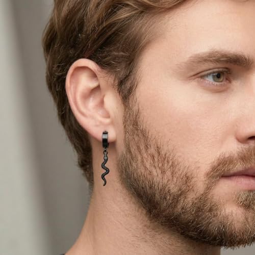 Image of THE MEN THING SNAKLET BLACK - Titanium Steel Hoop Earrings for Men & Boys
