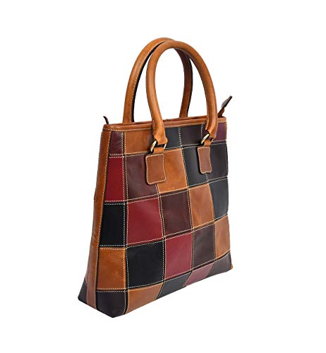 Image of Celtic Genuine Leather Tote Bag for Women | Multi Panel Design Spacious Shoulder Handbag for Office Work and Daily Use | Fits Up to 13 Inch Laptop | Multi Color | Gift for Women