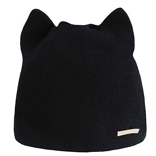VJGOAL Femme Bonnet avec Conception des Oreilles de Chat, Classique Type Beanie(Taille Unique,Noir) Cover