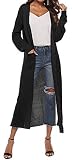 Womens Casual Maxi Long Cardigan Sweaters Split Open Front Duster with Pockets,Black,M