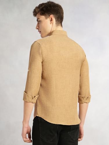 Image of Thomas Scott Men's | Solid | Textured Fabric | Full Sleeve | Slim Fit | Polyester-Blend | Spread Collar | Casual Shirt
