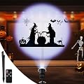 Meonum Halloween Decorations Projector Lights Outdoor, Waterproof Witch Silhouette Scene Projector Power Supply with Remote Control Scene onto Outdoor Indoor Wall Windows Garage Doors(White)