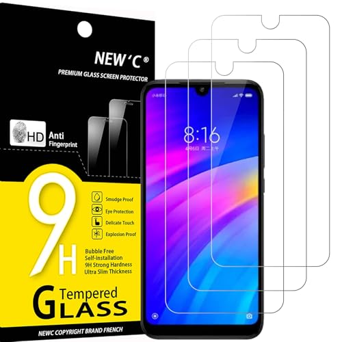 NEW'C 3 Stück für Xiaomi Redmi 7, Redmi Y3 für Panzerglas, Frei von Kratzern, 9H Festigkeit, HD Bildschirmschutzfolie, 0.33mm Ultra-klar, Ultrawiderstandsfähig