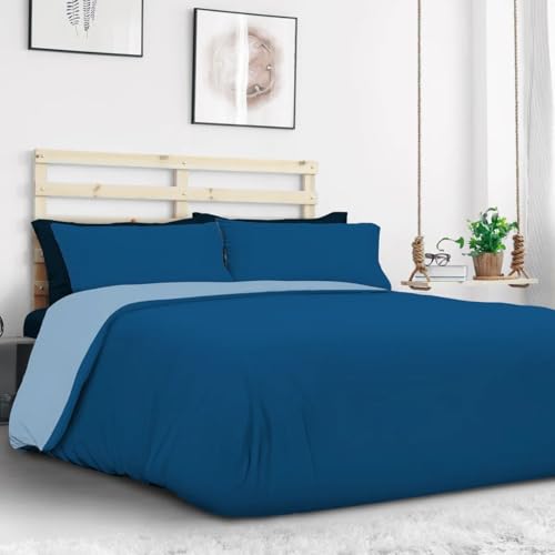 2 federe 52x82 cm Generico Sommaruga copripiumino parure in cotone double face -misure biancheria 1piazza e mezzo (Blu)