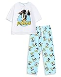 Pingu Womens White Blue Short Sleeve Long Leg Pyjama Set | Cartoon Character Sleepwear & Loungewear Print Nightwear for Relaxation Merch - Small