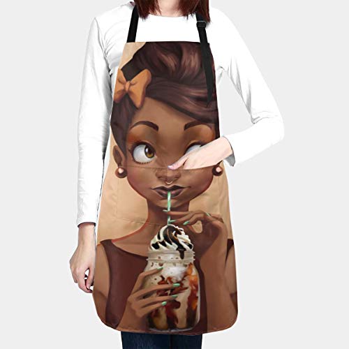 Baifumen African American Ice Cream Adjustable Bib Apron Waterdrop Resistant With Pockets Cooking Kitchen Aprons For Women Men Chef (33 X 28 Inches) #TOP1
