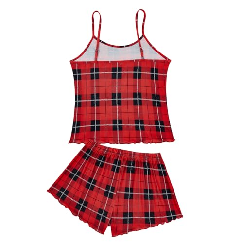 Image of American Trends Cute Pajamas for Women Strawberry Print Cami Top and Shorts Pj Set Two Piece Pajama Set Sleepwear Sleep Set