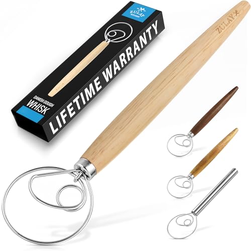 Comparison: Best Danish Dough Whisk 9 Zulay Kitchen 13-Inch Danish Dough Whisk - Wooden Danish Whisk for Dough with Stainless Steel Dough Hook - Traditional Dutch Whisk - Bread Whisk for Sourdough, Pizza, Pastry, Cake Batter