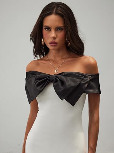 Image of Floerns Women's Off Shoulder Short Sleeve Mini Dress Bow Front Bodycon Dresses