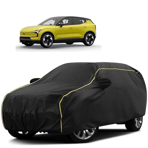 Image of Sulfar 100% Water Resistant Car Body Cover Compatible with Mirror for Volvo X 30 (Triple Stitched, Full Bottom Elastic, Black Tafetta with Yellow Piping)