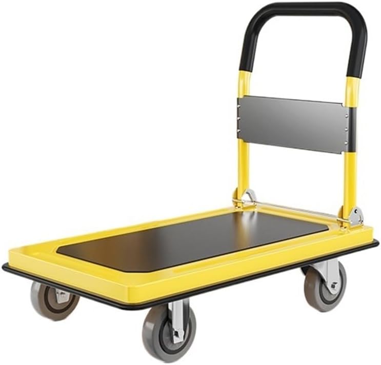 Loading Cart for Towing Goods Heavy Low Loader Transporter Trailer Household Four Wheel Fence Truck Silent Folding Carriage Garage(Red)