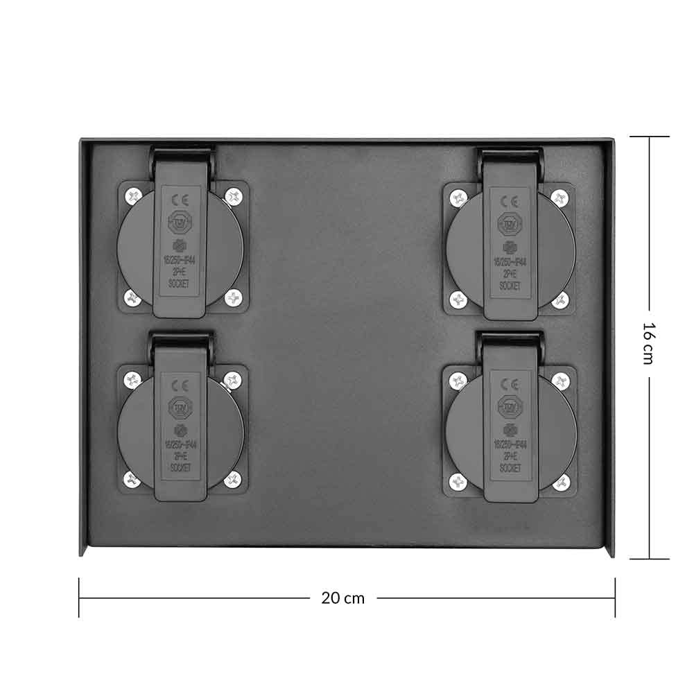 Bakaji Multiprise pour extérieur au sol et au mur, colonne prise électrique jardin, mât colonne 4 prises Shucko étanches IP44 avec porte structure en acier, couleur noir 20 x 7 x 16 cm