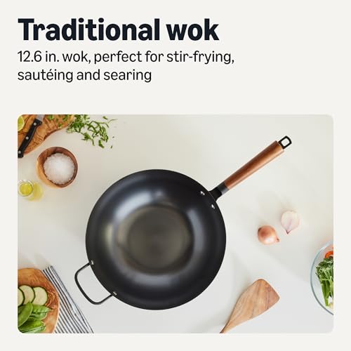 Image of Amazon Basics Carbon Steel Pre-Seasoned Wok, All Cooktop Friendly, 12.6 in.
