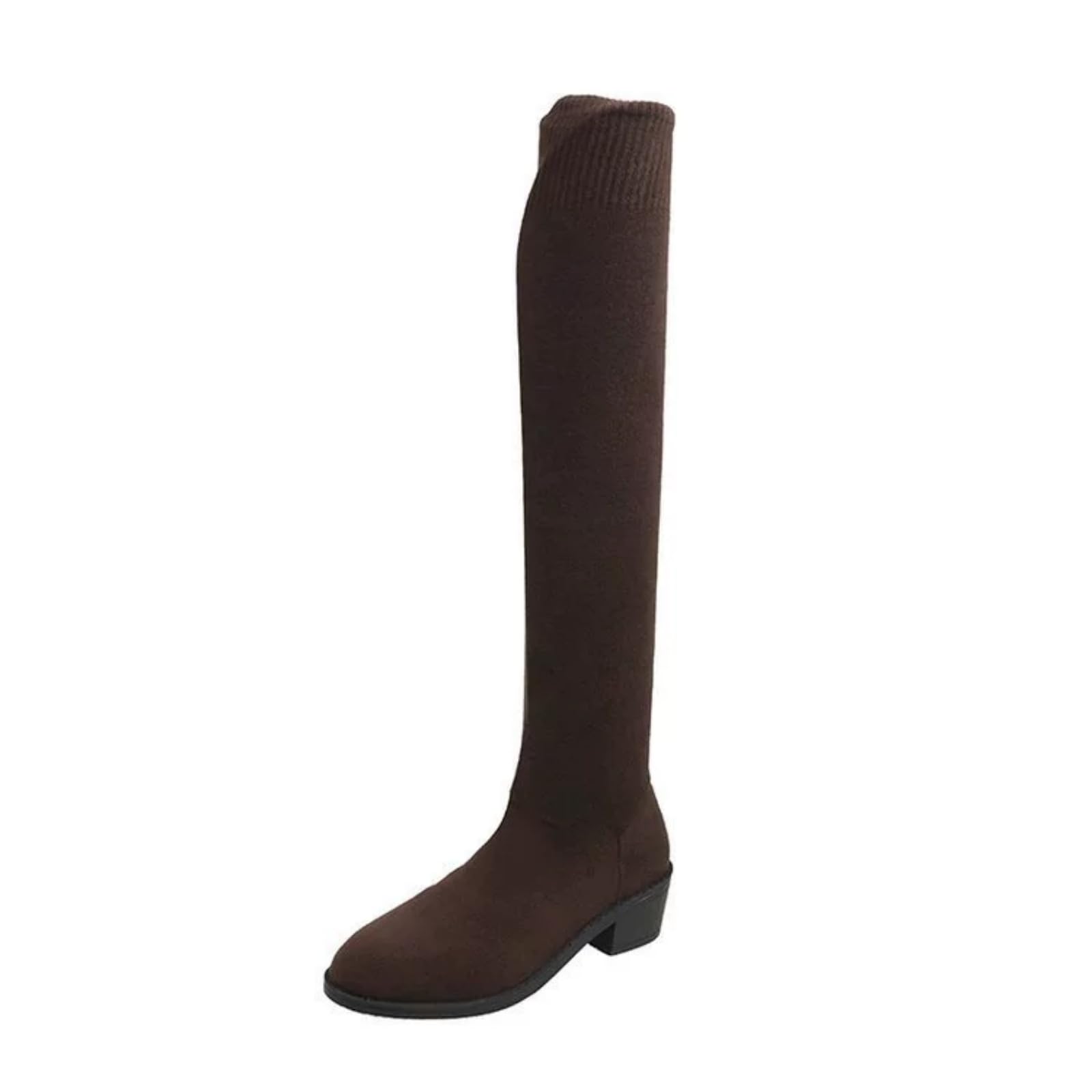 CROSSBABY Womens Stretch Knitted Long Tall Boots Winter Round Toe Thigh High Sock Boots Slip on Platform Over