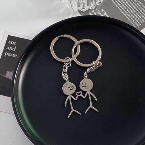 LEEQ 2pcs Lustiges Skelett Smiley kleiner Mann Gebärdensprache Schlüsselanhänger - Nette Trend Tasche Auto Schlüssel Anhänger Paar Freund Geschenk Schlüsselanhänger