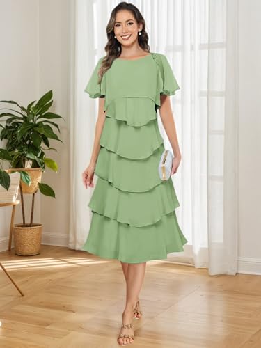 MAGGCIF Ruffled Tiered Chiffon Mother of The Bride Dresses for Women with Sleeves A Line Formal Wedding Guest Dress4