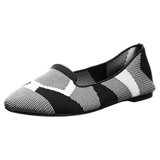 Skechers Women's Cleo-Sherlock-Engineered Knit Loafer Skimmer Ballet Flat, Black/White, 6 M US
