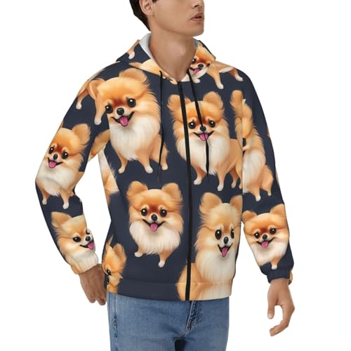 Sweat à capuche thermique homme veste zippée chaude imprimé Poméranien