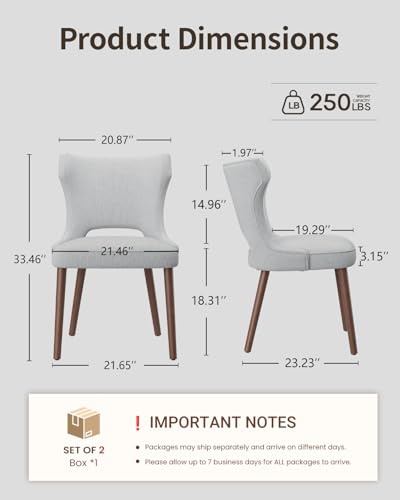Image of Wooden Dining Chairs Set of 2, Farmhouse Dining Room Chairs with Solid Wood Legs, Mid Century Fabric Kitchen Chairs, Upholstered Chair for Restaurant & Cafe- Light Gray
