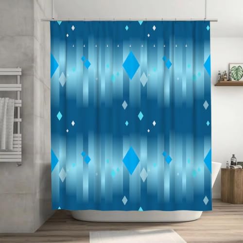 Rideau de douche 150x180 géométriques bleu en polyester imperméable