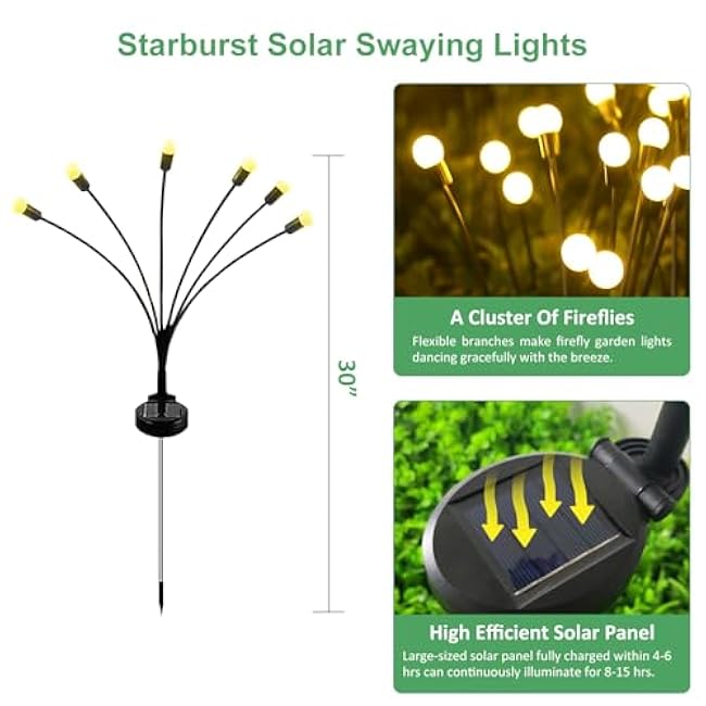 Solar Outdoor Lights, 6 Pack Firefly Solar Garden Lights for Outside, Garden Decorations