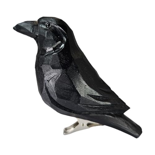 WOODEN ISLANDS Hand-Carved Wooden Raven Clip-On Ornament