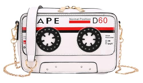 Sister Amyยฎ Retro Tape-Strap Crossbody Bag Women's PU Evening Clutch Shoulder Bag Radio Recorder PU Crossbody Bag