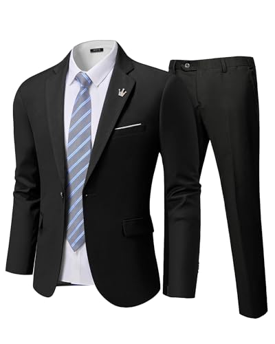 MY'S Men's 2 Piece Suit with Tie, One Button Slim
