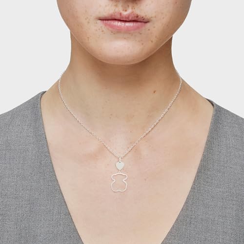 Miniatura 4 de Tous Collar De Plata De Primera Ley Para Mujer Con Colgante De Oso De 19 Mm Y Corazón De 8.6mm, 45 Cm De Largo, Elegante Y Versátil, Colección Silueta