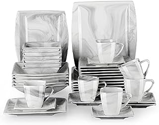 MALACASA, Series Blance, 30-Piece Marble Grey Porcelain Dinnerware Set with 6 x Dinner Plates/Dessert Plate/Soup Plate/Cup/Saucer, Service for 6