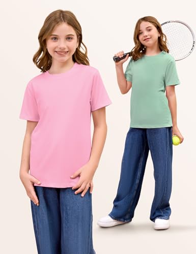 Gihuo Girls Cotton T-Shirts 5 Pack Short Sleeve Tees Soft Summer Tops for Kids 5-14 Years3