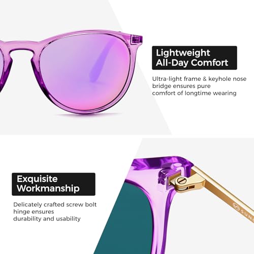 Image of SUNGAIT Premium Vintage Round Sunglasses for Women Men Classic Retro Style