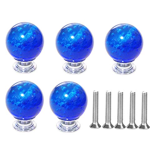 Juego de 5 pomos de burbujas azules, tiradores redondos para armarios, aparadores, cajones, muebles de cocina o habitación de niños (cristal)