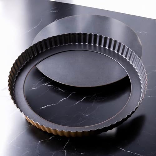 FIDZ PAN Tart Pan 11 Inch Removable Bottom- Carbon Steel Deep Quiche Pan, Rust, & Temperature Resistant 550-600 °F– Non-Stick, Perfect for Baking Fruit Tarts, Quiches & Dessert