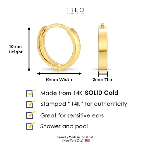 Image of 14K Yellow Gold Huggie Hoop Earrings, Shiny and Small, Round and Oval