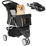 PawHut Carrito para Perros Plegable con Ruedas 10 kg 77x44x102 cm Negro