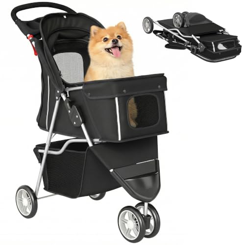 PawHut Carrito para Perros Plegable con Ruedas 10 kg 77x44x102 cm Negro
