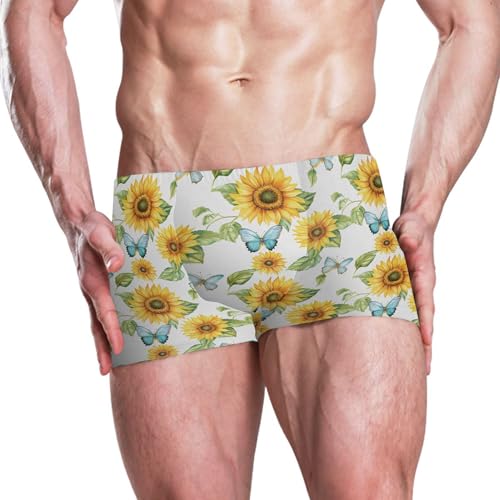 Butterfly Sunflower Mens Swim Trunk Swimwear Bathing Suit Swim Brief Square Leg Board Short S B04039782