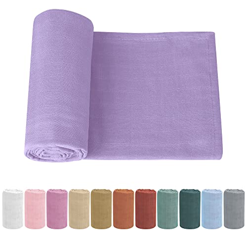 Image of Premium Soft Muslin Cotton Newborn Baby Swaddle Blanket Wrap Unisex Silky Swaddle Blankets Neutral Receiving Blanket for Newborn Boys and Girls Large 47 x 47 inches(120x120cm) (Lightpurple)