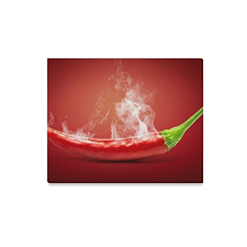 InterestPrint Funny Food Hot Chili Pepper in Smoke Wall Art Canvas Print Wooden Frame Abstract Paintings - Wall and Home Decor, 20 x 16 Inches