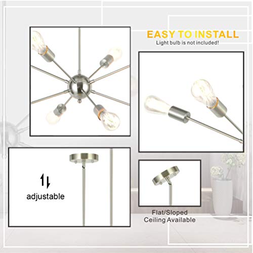 Vinluz 8-Light Sputnik Chandelier Modern Pendant Lighting Brushed Nickel Vintage Ceiling Light Fixture Ul Listed #TOP5