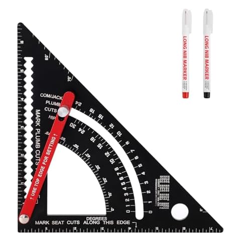 Dajianglx 7 inch Carpenter Square, Aluminum Rafter Square Multifunction Woodworking Tools, Adjustable Angle Carpentry Triangle Ruler Combination Framing Square with 2 Pencils Cover