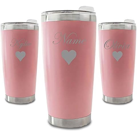 Personalised Light Pink Travel Cup with Heart Cover