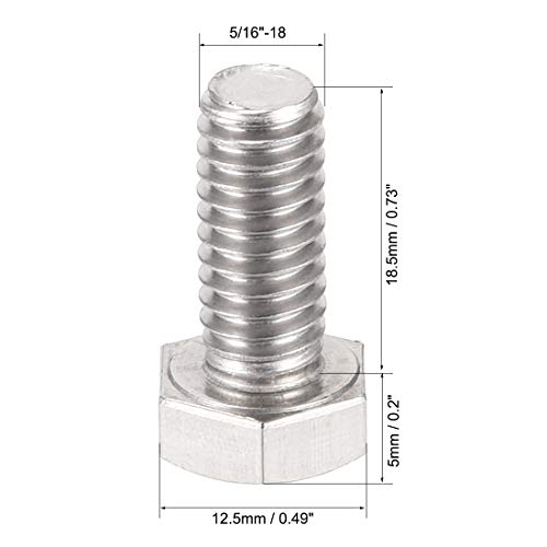 Image of uxcell 5 /16-18x3 /4 Hex Bolts 304 Stainless Steel Hexagon Screw Bolt 6pcs