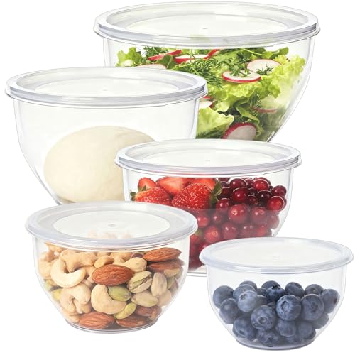 Greentainer Salatschüssel mit Deckel, Rührschüsseln Set aus Kunststoff, Stapelbare Nesting-Schüssel-Set für Küche,Große Schüsselset,Servierschalen ideal zum Mischen und Servieren,Transparent