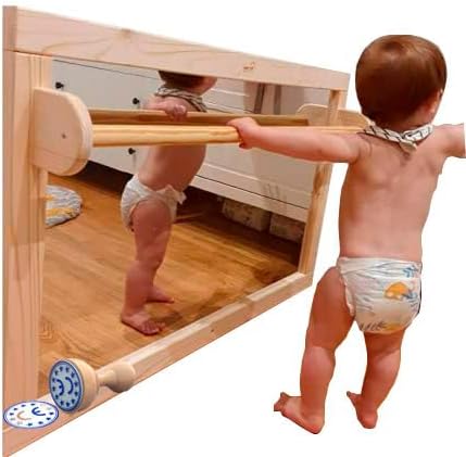 Espejo Montessori de Seguridad con Barra Ajustable – Certificado CE – Bebés +8 meses – Madera ecológica-muebles montessori - espejo irrompible bebe - Seguridad infantil - Desarrollo motor