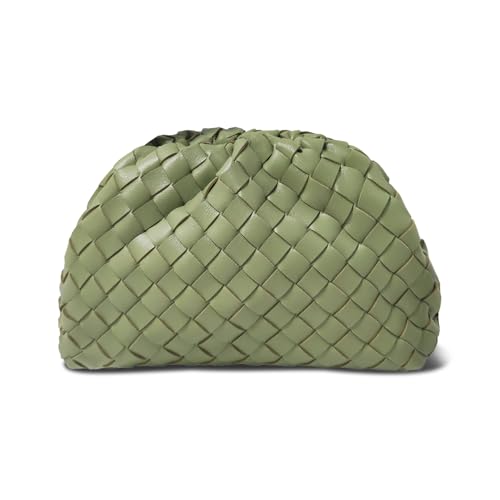 BRYCTSISEN Woven Clutch Purse for Women Fashion Small Square Handbag Vintage Premium Bag PU Leather Handmade Bag (Matcha Green, Large)