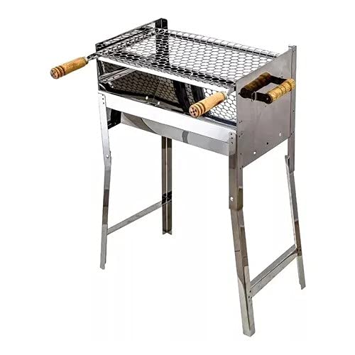 Churrasqueira Dobrável Portátil Em Aço Inox Média Pé Retrátil Grelha 25x50